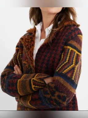 Desigual Hamina Patterned Multicoloured Thick Knit Cardigan Jacket Small